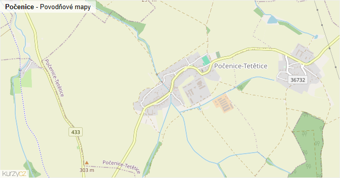 Počenice - záplavové mapy stoleté vody
