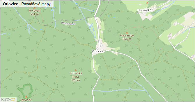Orlovice - záplavové mapy stoleté vody