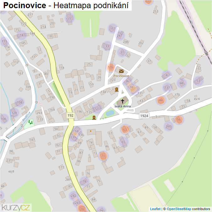 Mapa Pocinovice - Firmy v části obce.