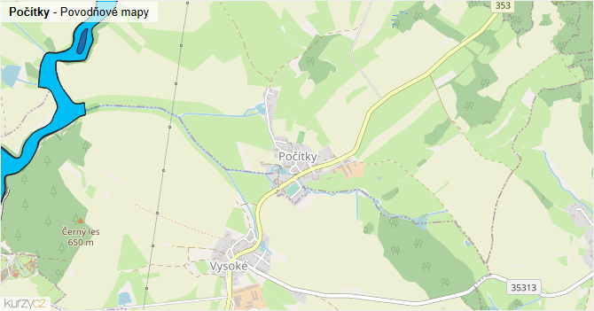 Počítky - záplavové mapy stoleté vody