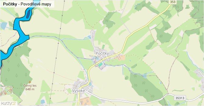 Počítky - záplavové mapy stoleté vody