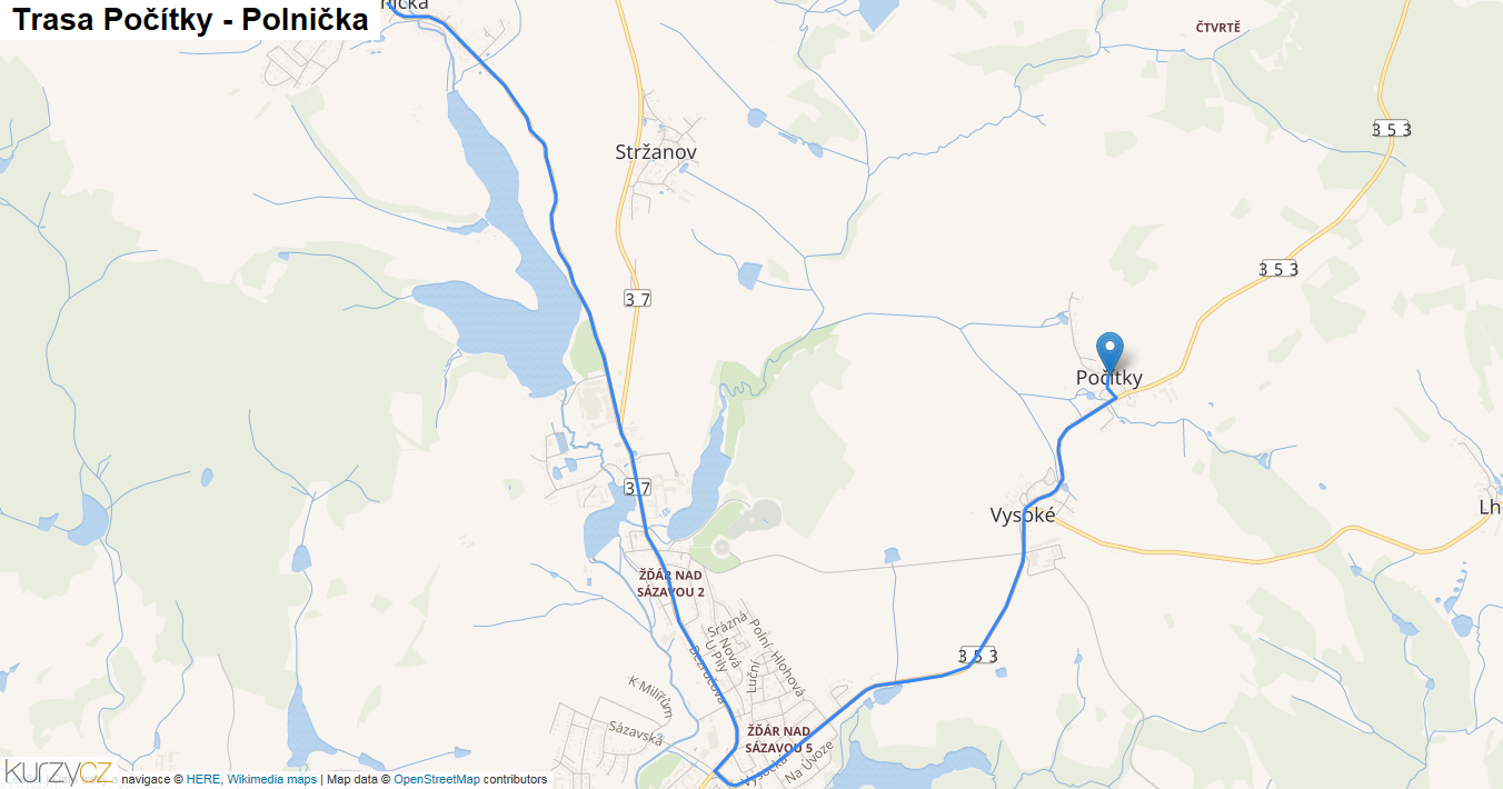 Počítky-Polnička, mapa trasy