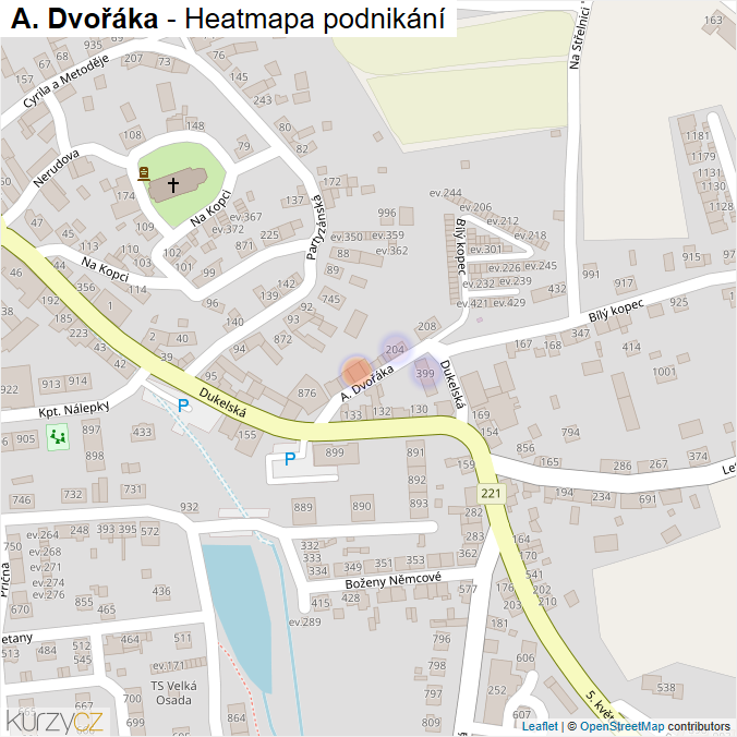 Mapa A. Dvořáka - Firmy v ulici.