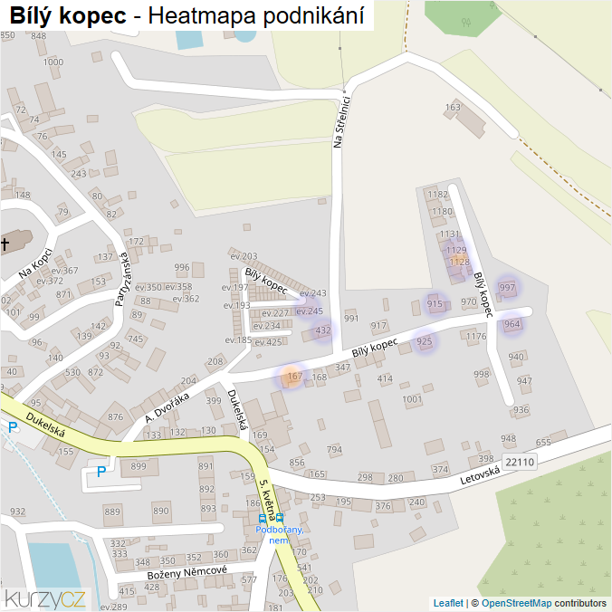 Mapa Bílý kopec - Firmy v ulici.