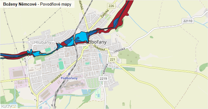 Boženy Němcové - záplavové mapy stoleté vody