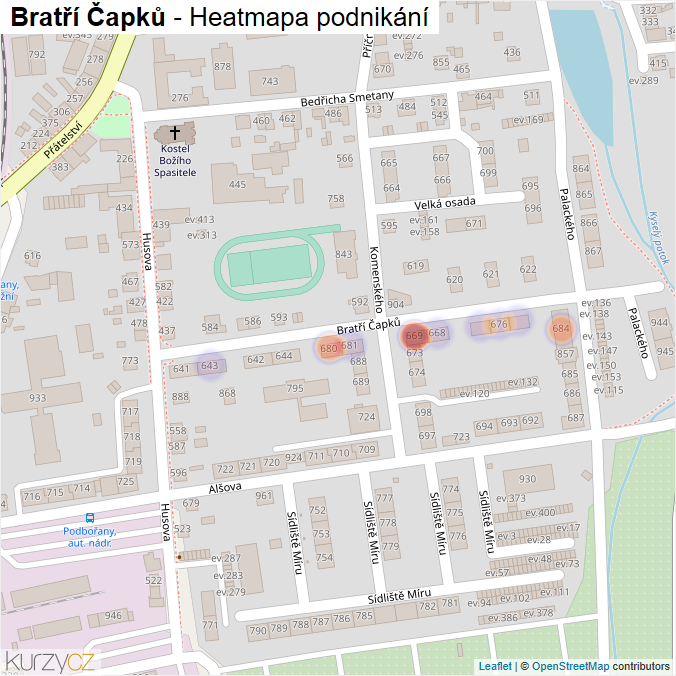 Mapa Bratří Čapků - Firmy v ulici.