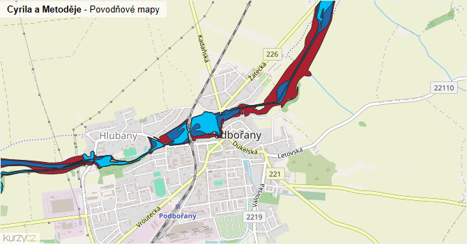 Cyrila a Metoděje - záplavové mapy stoleté vody