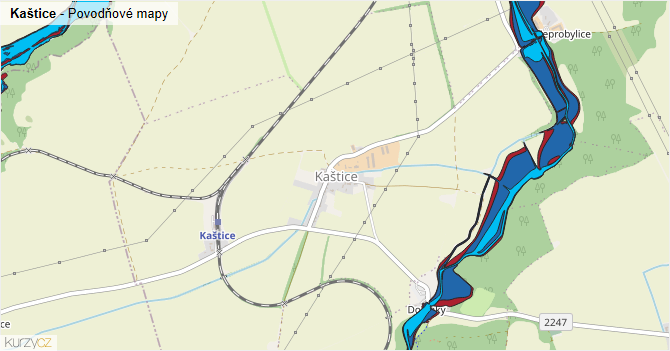 Kaštice - záplavové mapy stoleté vody