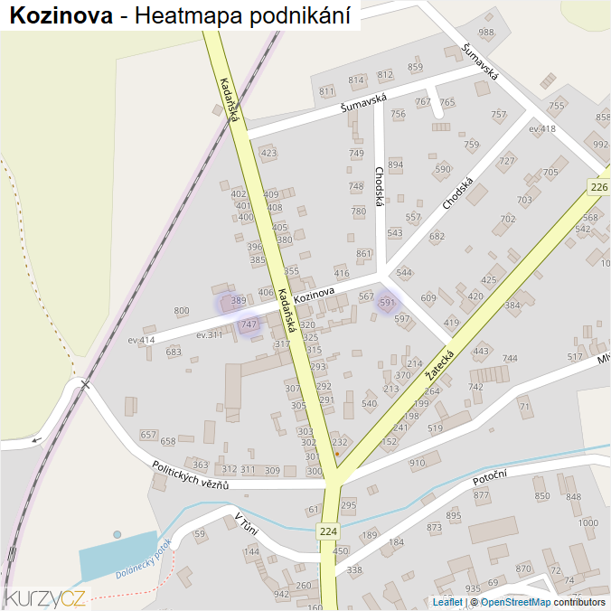 Mapa Kozinova - Firmy v ulici.