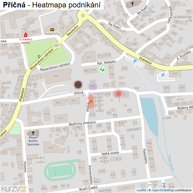 Mapa Příčná - Firmy v ulici.
