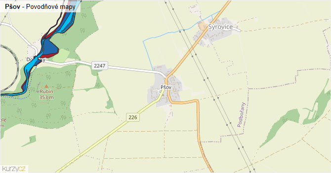 Pšov - záplavové mapy stoleté vody