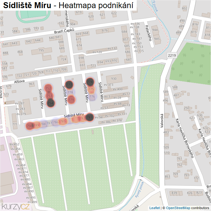 Mapa Sídliště Míru - Firmy v ulici.