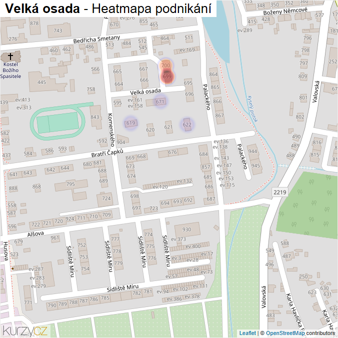 Mapa Velká osada - Firmy v ulici.