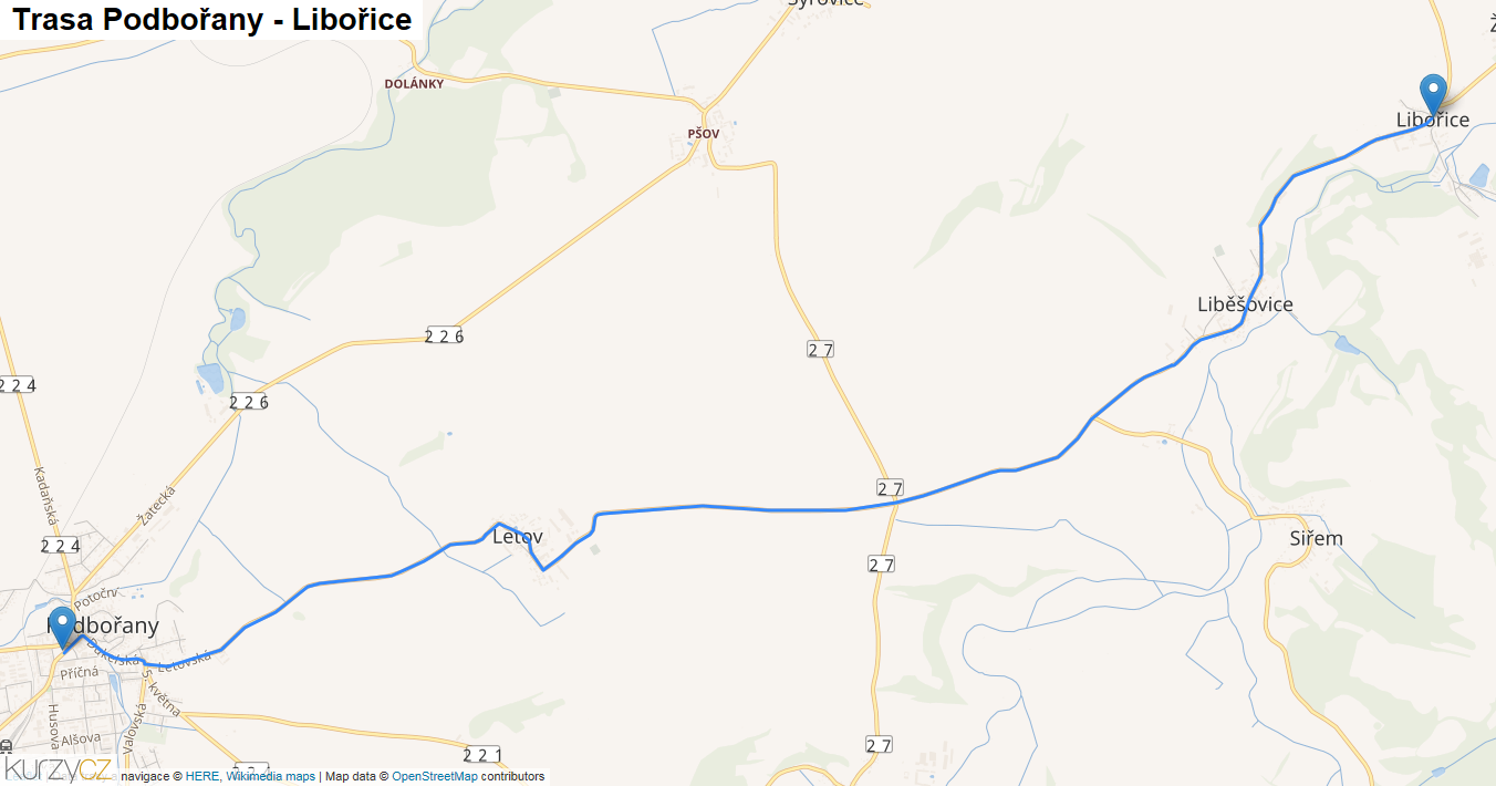 Podbořany-Libořice, mapa trasy