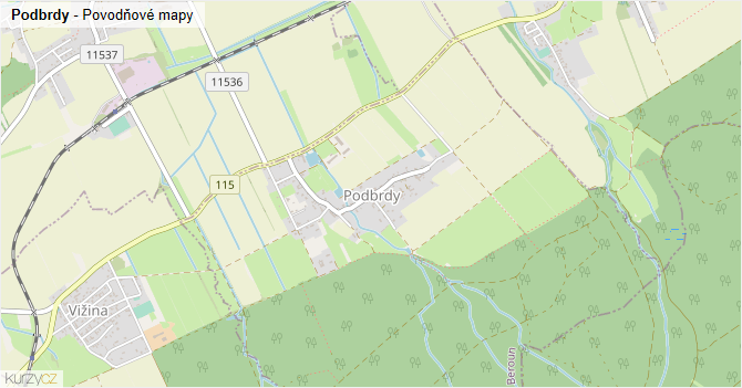 Podbrdy - záplavové mapy stoleté vody
