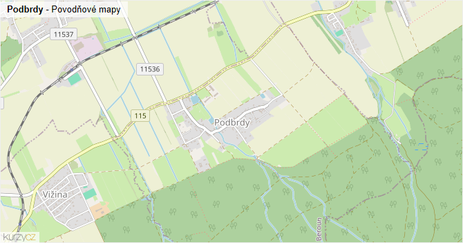 Podbrdy - záplavové mapy stoleté vody