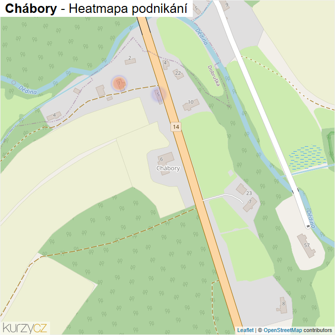 Mapa Chábory - Firmy v části obce.