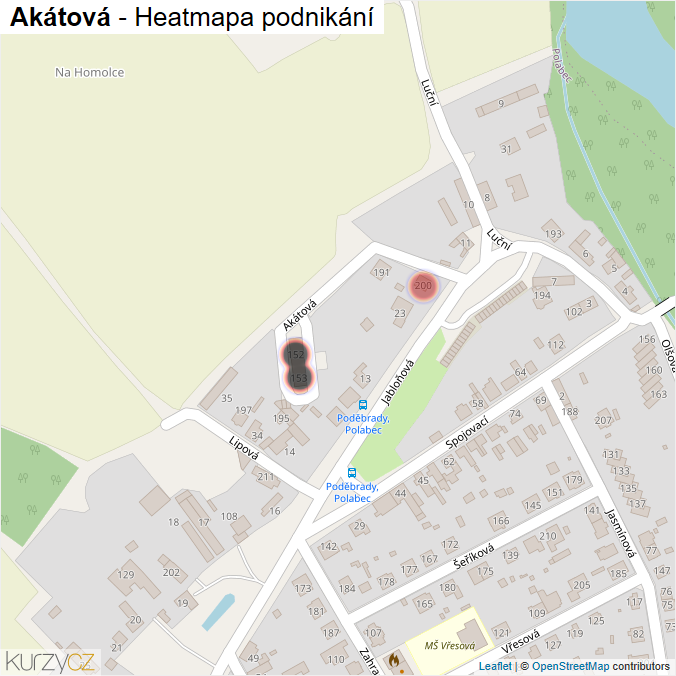 Mapa Akátová - Firmy v ulici.