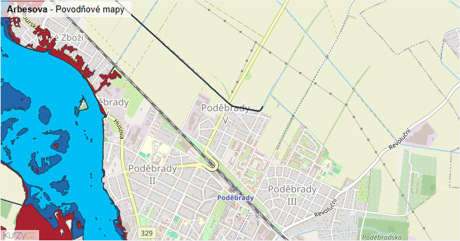 Arbesova - záplavové mapy stoleté vody