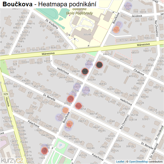 Mapa Boučkova - Firmy v ulici.
