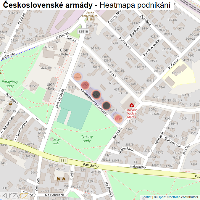 Mapa Československé armády - Firmy v ulici.