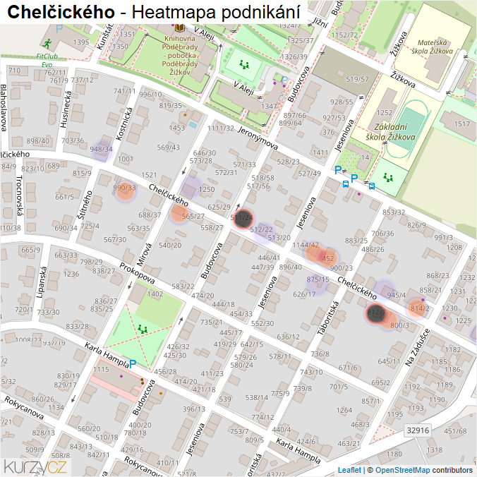 Mapa Chelčického - Firmy v ulici.
