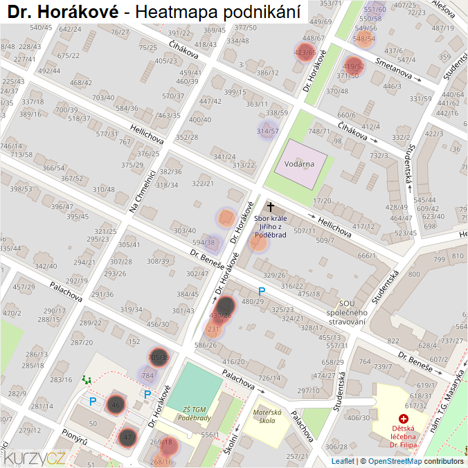 Mapa Dr. Horákové - Firmy v ulici.