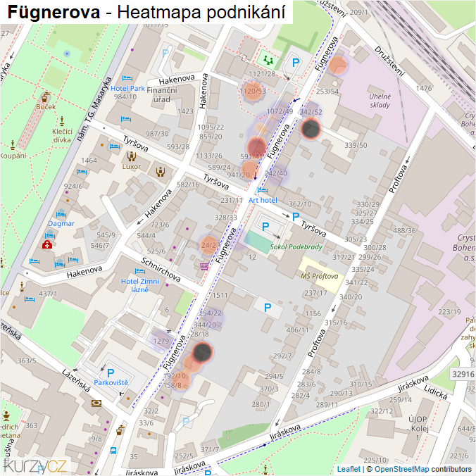 Mapa Fügnerova - Firmy v ulici.