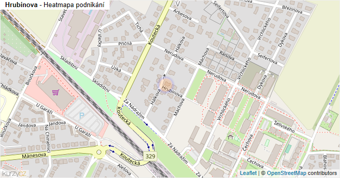 Hrubínova - mapa podnikání