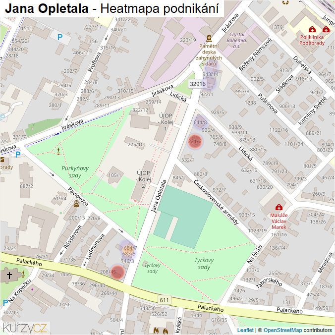 Mapa Jana Opletala - Firmy v ulici.