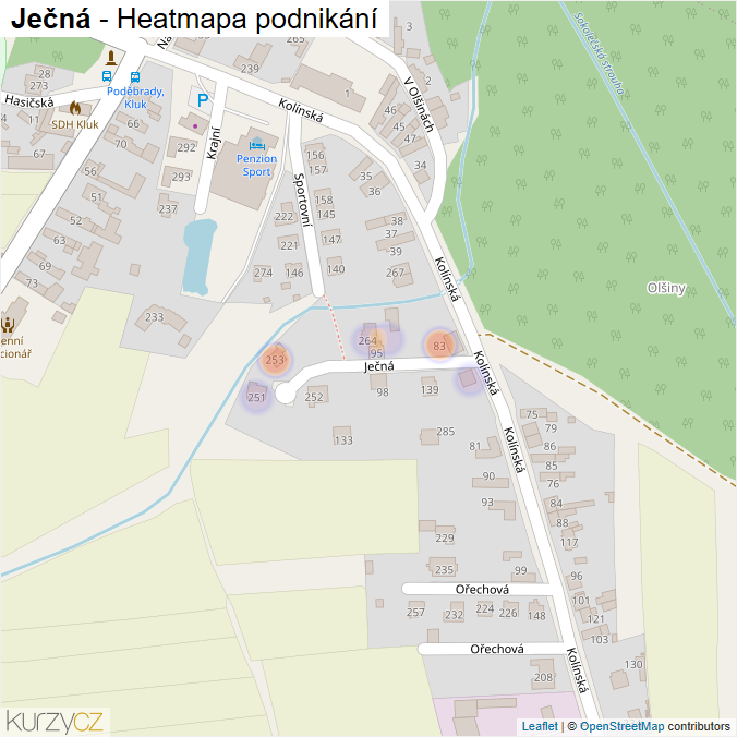 Mapa Ječná - Firmy v ulici.