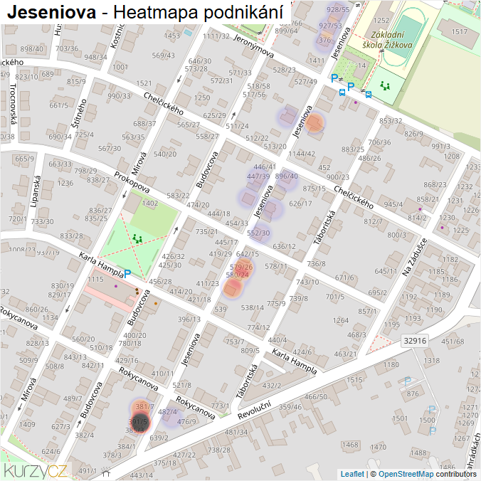 Mapa Jeseniova - Firmy v ulici.