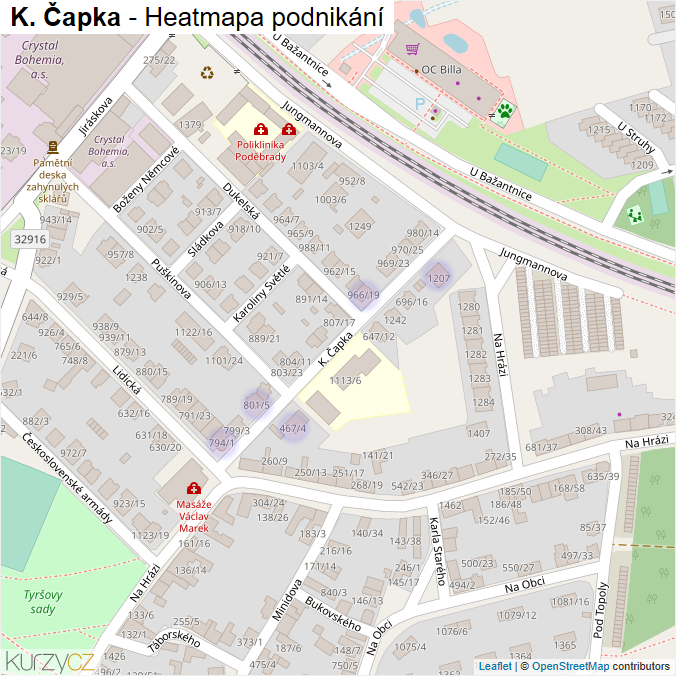 Mapa K. Čapka - Firmy v ulici.