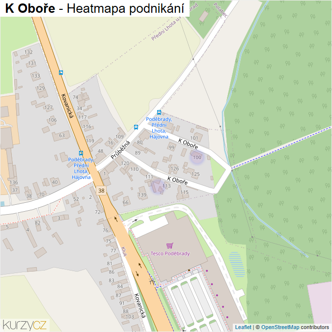 Mapa K Oboře - Firmy v ulici.