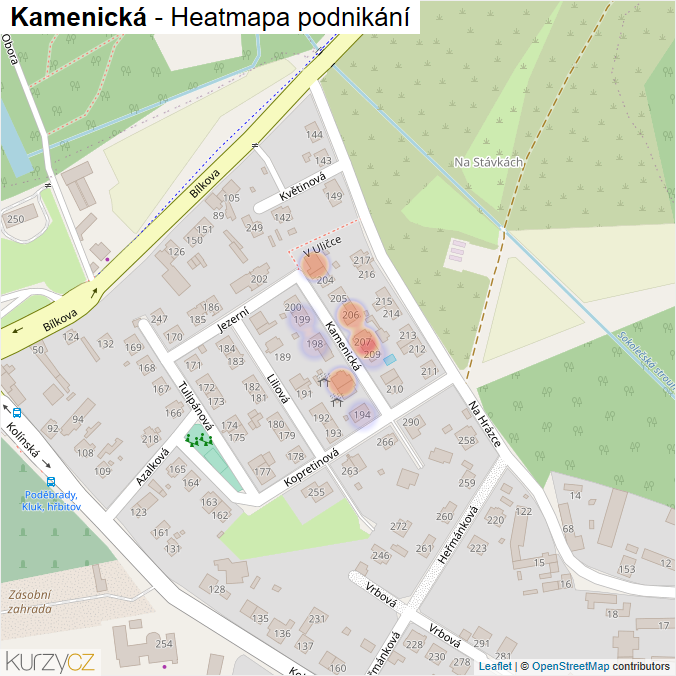 Mapa Kamenická - Firmy v ulici.