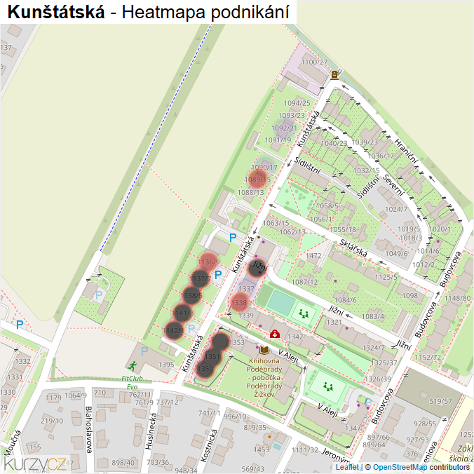 Mapa Kunštátská - Firmy v ulici.