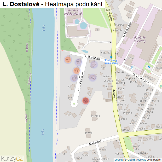 Mapa L. Dostalové - Firmy v ulici.