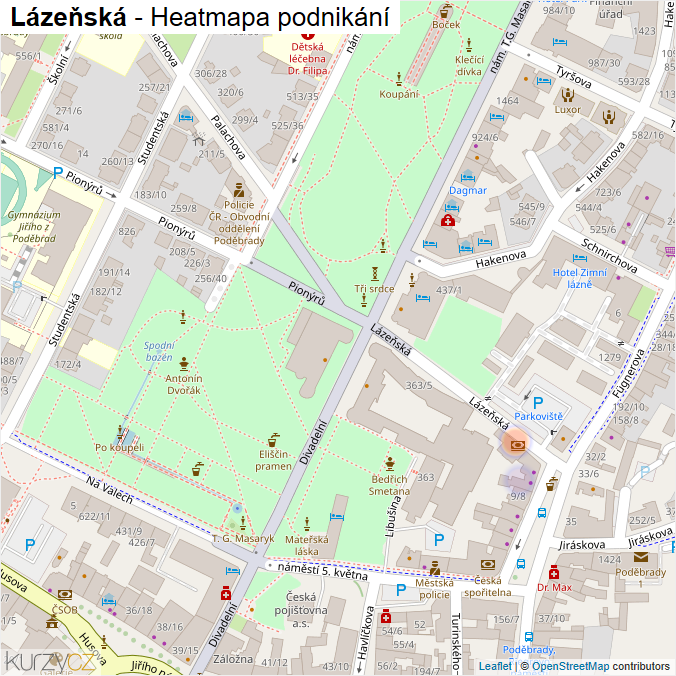 Mapa Lázeňská - Firmy v ulici.
