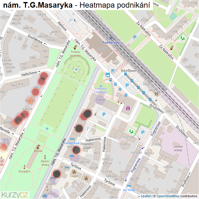 Mapa nám. T.G.Masaryka - Firmy v ulici.