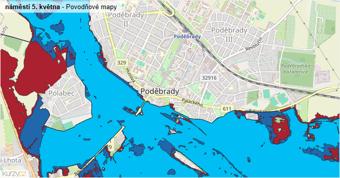náměstí 5. května - záplavové mapy stoleté vody