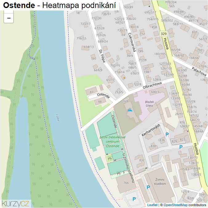Mapa Ostende - Firmy v ulici.