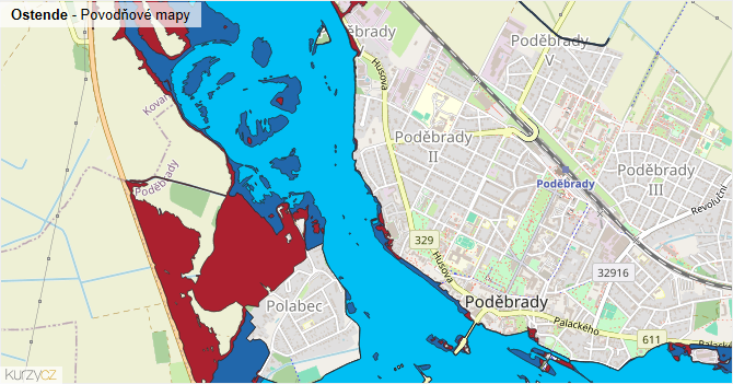 Ostende - záplavové mapy stoleté vody