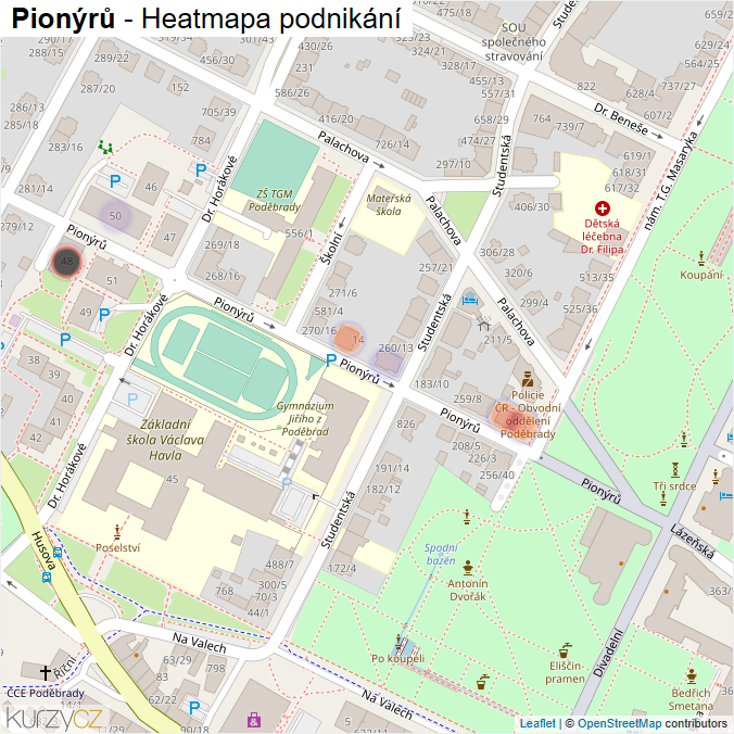 Mapa Pionýrů - Firmy v ulici.