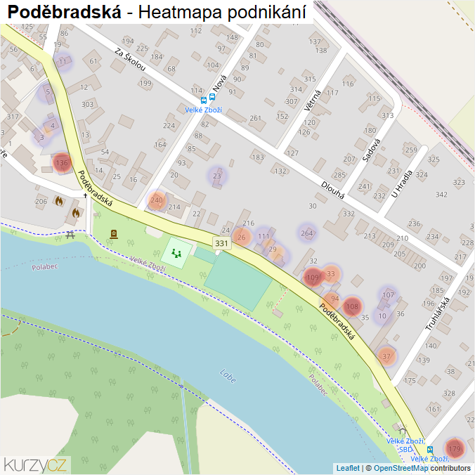 Mapa Poděbradská - Firmy v ulici.