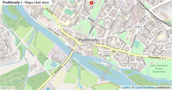 Poděbrady I - mapa části obce