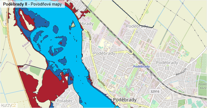 Poděbrady II - záplavové mapy stoleté vody