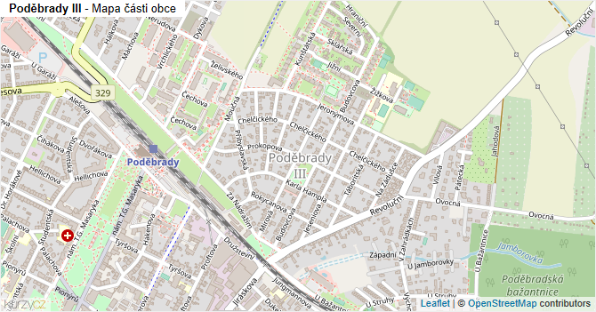 Poděbrady III - mapa části obce