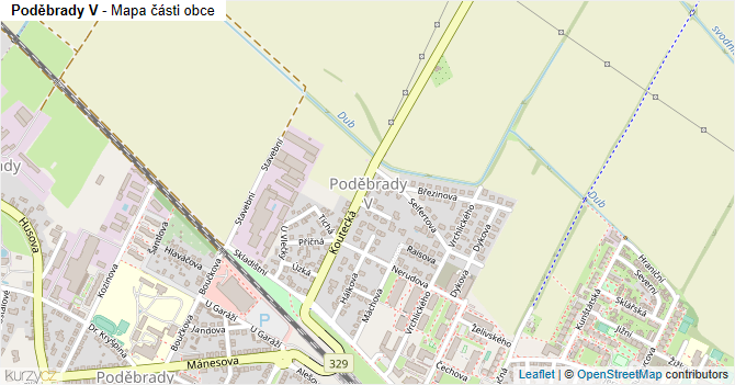 Poděbrady V - mapa části obce