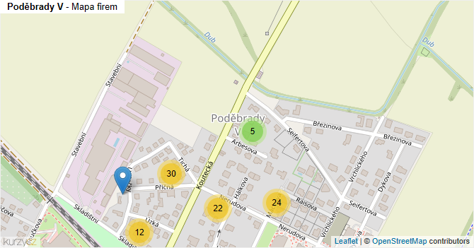 Poděbrady V - mapa firem