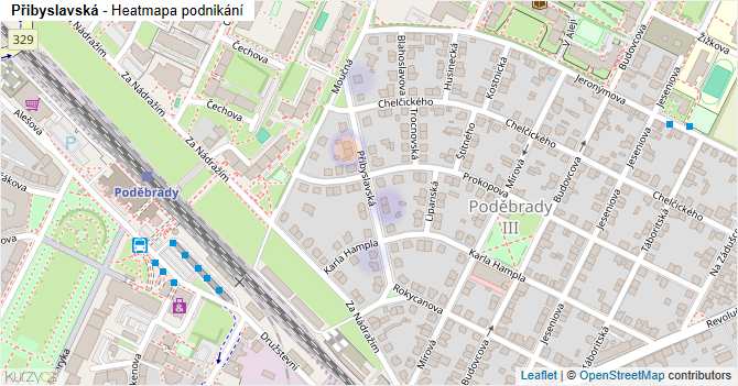 Přibyslavská - mapa podnikání